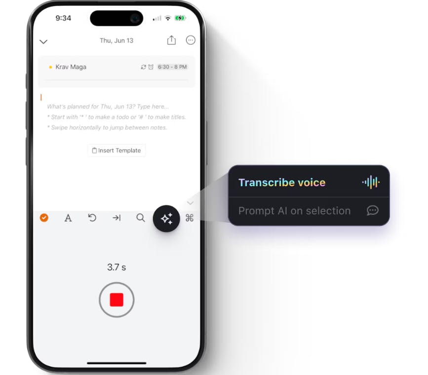 NotePlan voice-to-text feature