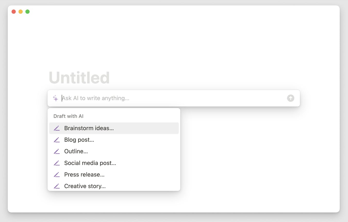 Asking Notion AI to write