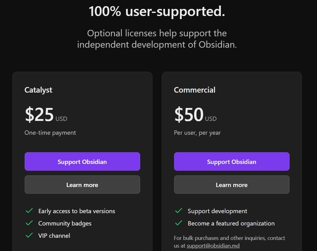 Obsidian pricing